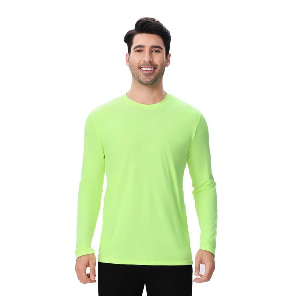 High Visibility Crewneck Safety Tee with Long Sleeve, M Size Neon Green Safe Shirt, Men's Hi Vis Work Long Sleeve Safety T-Shirt 100% Polyester