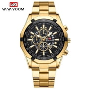 Sports Mens Quartz Watch VA VA VOOM New Black Stainless Steel Waterproof Hollow Out Luminous Military Mannish Wristatches