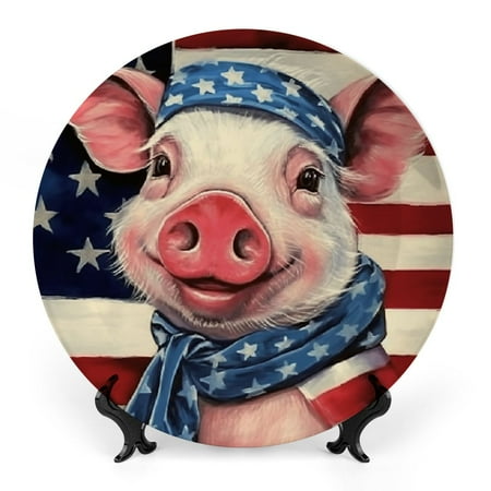 

Zhiwo Pig Bandana Flag Bone China Decorative Plate Room Decoration 6x6inch