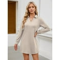 thumbnail image 3 of Women'S Autumn Dress 2025 Lapel Long Sleeve Casual Loose V-Neck Solid Color Sports Sweater Dress  L, 3 of 5