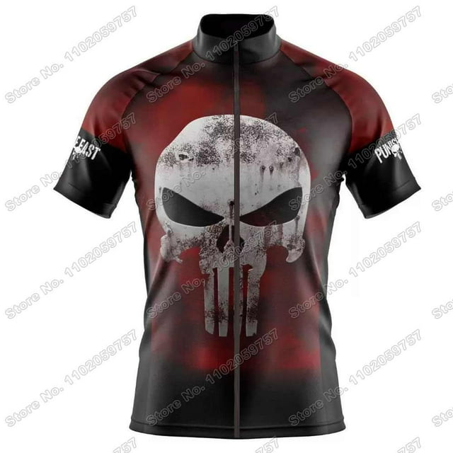 2023 Skull Cycling Jersey Set Justiceiro Cycling Clothing Mens Punisher Road Bike Shirt Suit Bicycle Bib Shorts MTB Riding Clothing 17 XS