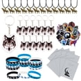 thumbnail image 1 of BANBALLON 98 piezas de regalos de fiesta de lobo, collar de lobo fresco, bolsas de regalos con llaveros de lobo, pegatinas, pulseras de goma y bolsas de lobo para fiesta de cumpleaños temática de lobo, 1 of 5