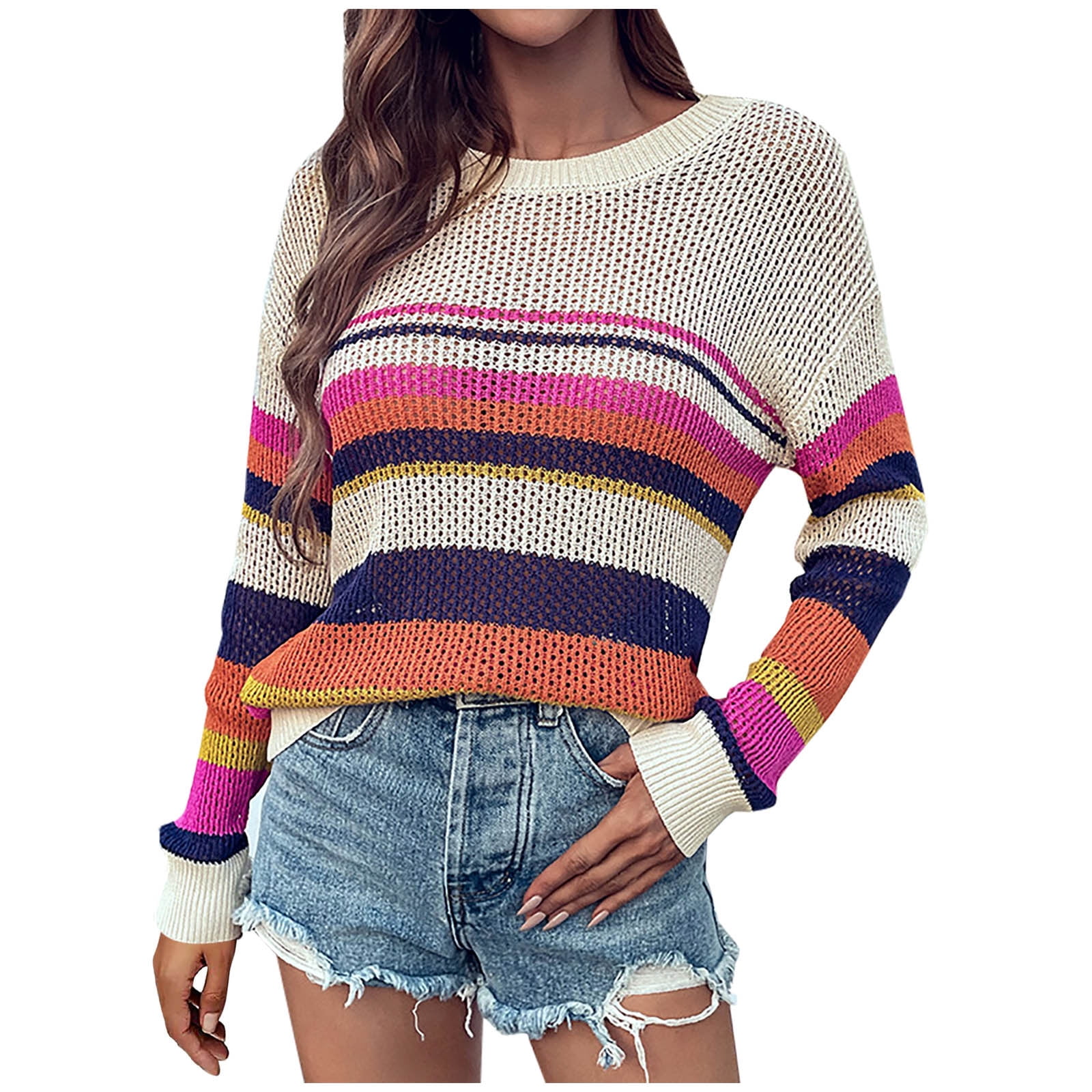 Jaarlijks naast Mooie vrouw Womens Fall Sweaters 2022 Fashion Stripe Long Sleeve Pullove Crewneck  Casual Sweater Tops Business Casual Tops Plus Size Athletic Workout Pullover  Hoodies Vintage Graphic Blouses Cable Knit Hooded - Walmart.com