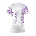 thumbnail image 4 of T-Shirt for Women Lace Hollow Out Neck Short Sleeve Wisteria Floral Graphic Print Relaxed Fit Elegant Casual Summer Top Fashion Clothes, 4 of 5
