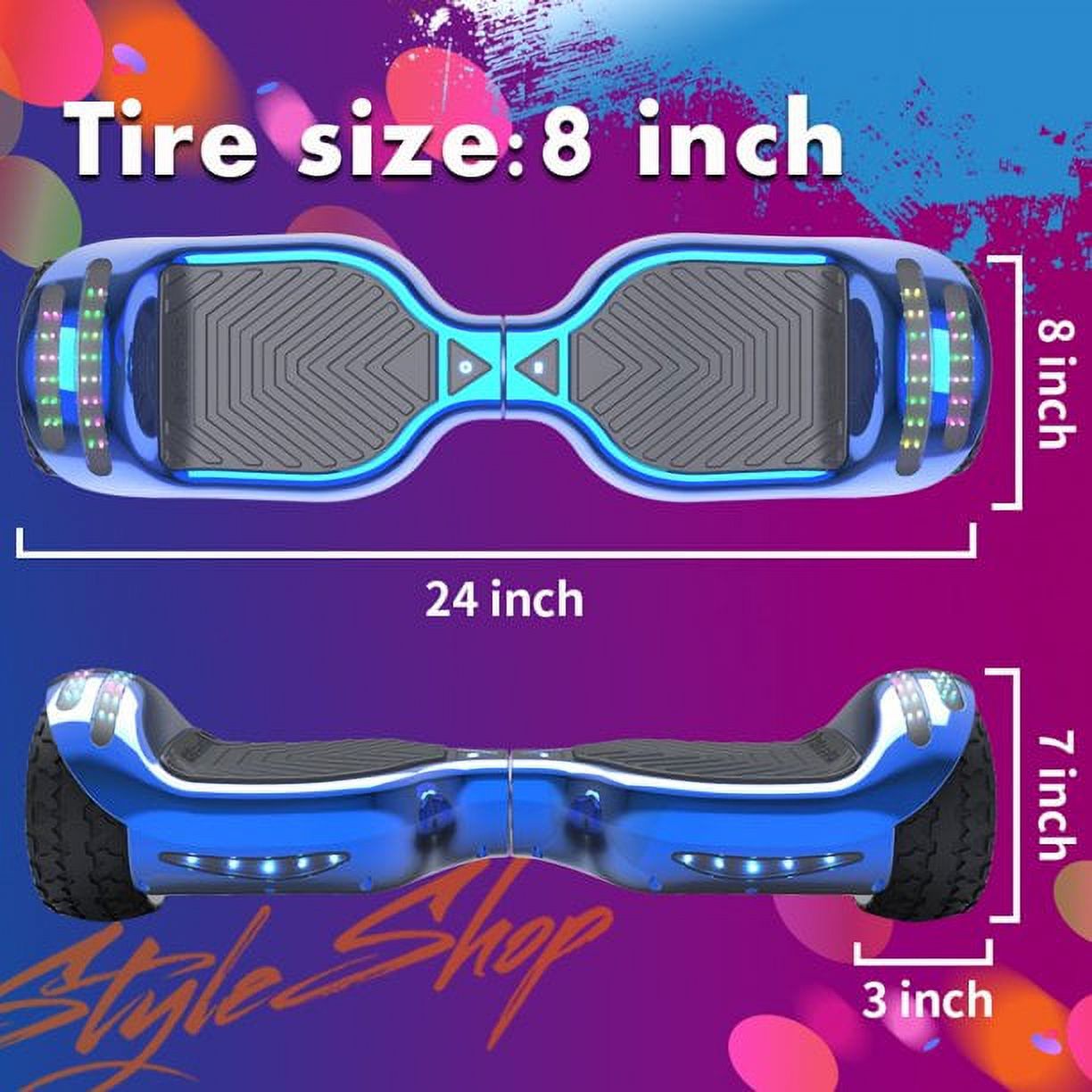 Hoverboard All-Terrain LED Flash Wide All Terrian Wheel with Bluetooth Speaker Dual LED Light Self Balancing Wheel Electric Scooter Chrome Blue - image 4 of 5