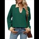 thumbnail image 3 of Sudaderas A Rayas de Talla Grande para Mujer, de Larga, con Cuello de Solapa, Informales, Suaves, Tipo Pulóver, Camisetas Verde L, 3 of 10
