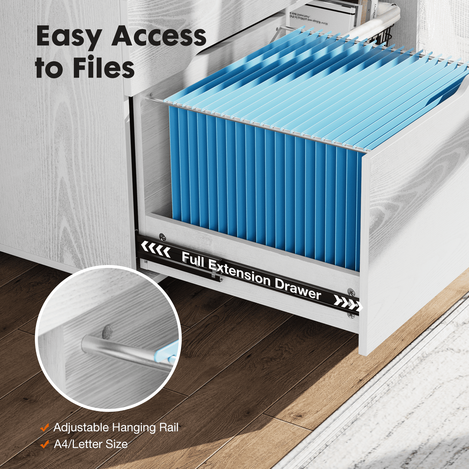 MAYEERTY 3-Drawer Mobile File Cabinet Rolling Filing Cabinet for Home Office Study Room, White