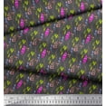 thumbnail image 3 of Soimoi Gray Cotton Jersey Fabric Leaves & Orchids Floral Print Fabric by Yard 58 Inch Wide, 3 of 3