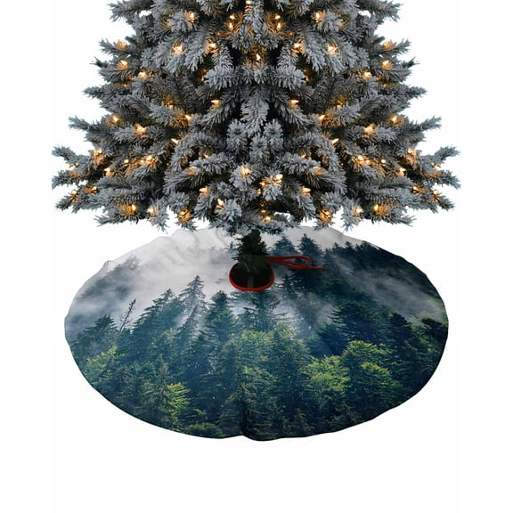 Green Forest Christmas Tree Skirt 48 Inches Large Christmas Skirt Tree, Natural Landscape Modern Abstract Art Tree Skirt Christmas Decorations for Fireplace Party Holidays Indoor Outdoor