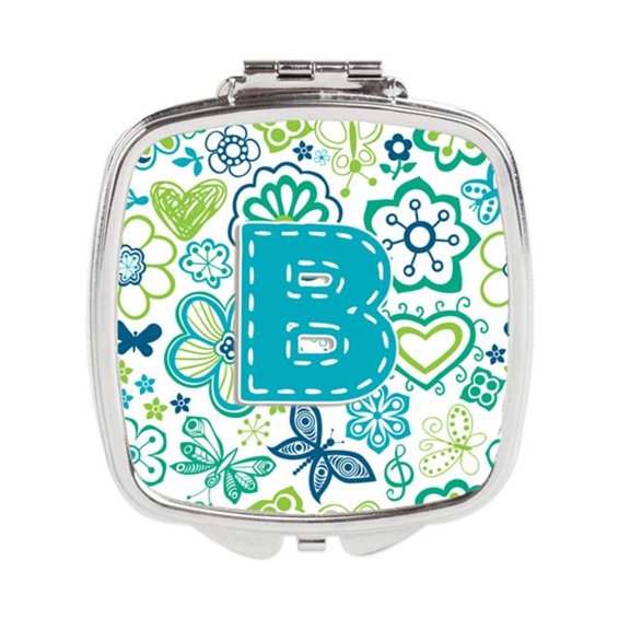 Carolines Treasures Letter B Flowers & Butterflies Teal Blue Compact Mirror