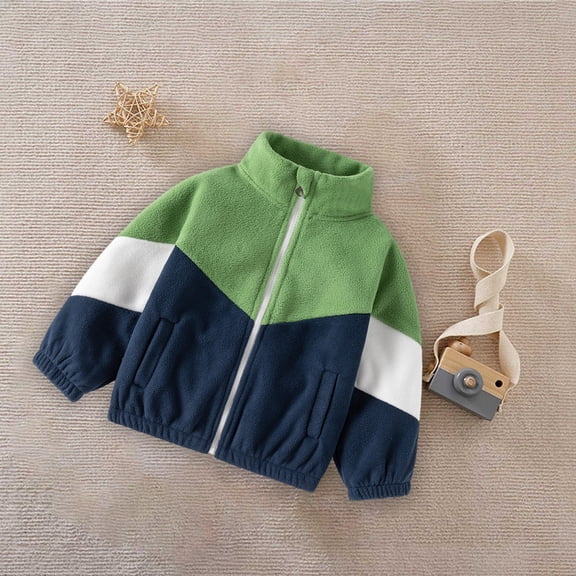 NAISIBABY Boys Fleece Jacket, Long Sleeve Stand Collar Zipper Kids Fall Winter Coat Navy 5T