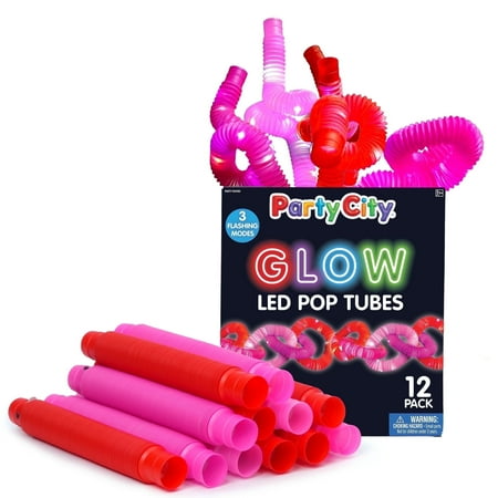 Party City Glow Light Up Pop Tubes, Bright LED Lights, 3 Flash Modes, Vibrant Colors 12pk (Pink, Red)