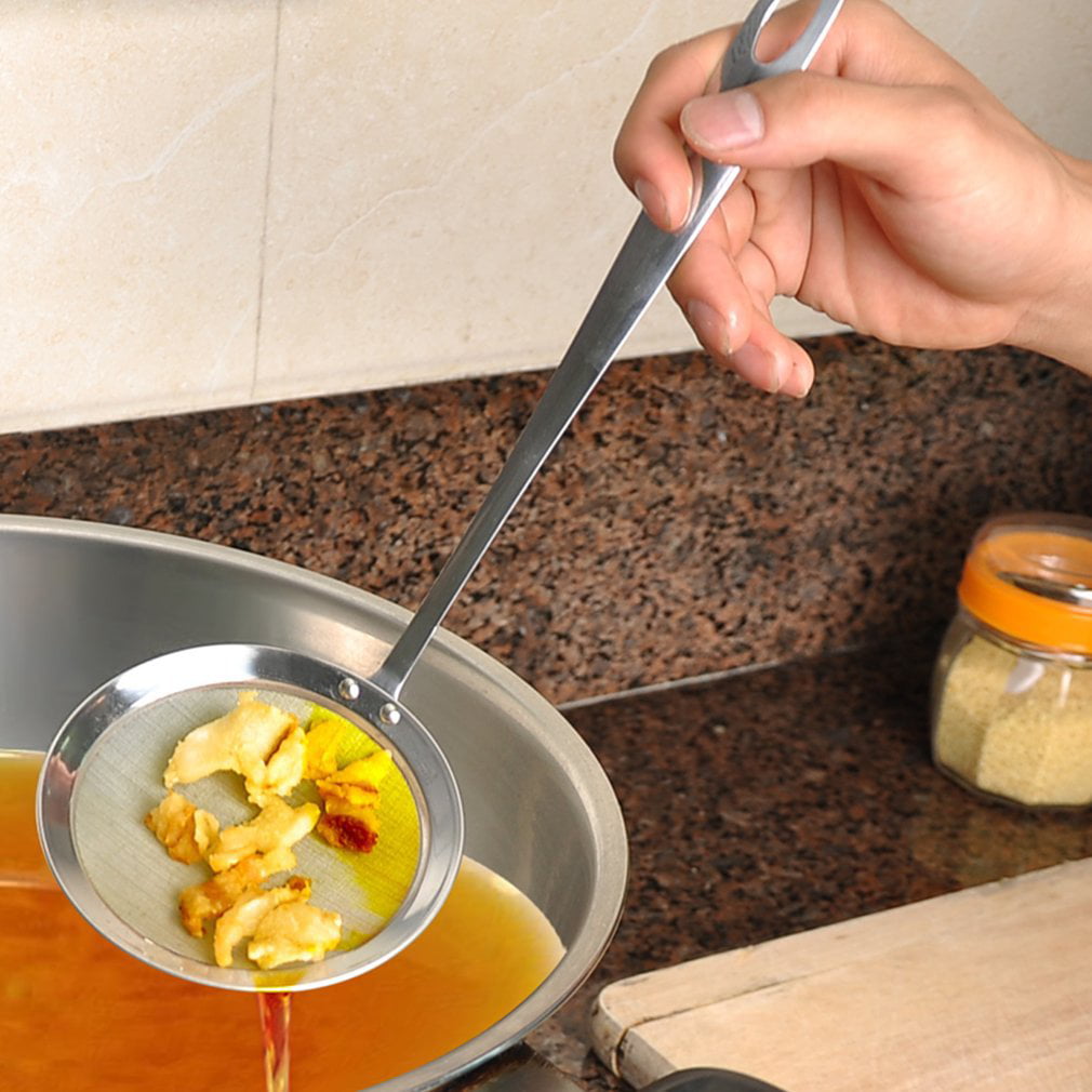 Practical Multifunctional Stainless Steel Kitchen Mesh Colander Scoop Strainer Soup Skimmer Scoop Colander Kitchen Accessories-Silver 