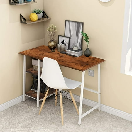 Computer Desk With Storage Wood Office For Home Metal Legs White And Brown Canada Computer Desk With Storage Wood Office, How To Build A Desk With Metal Legs