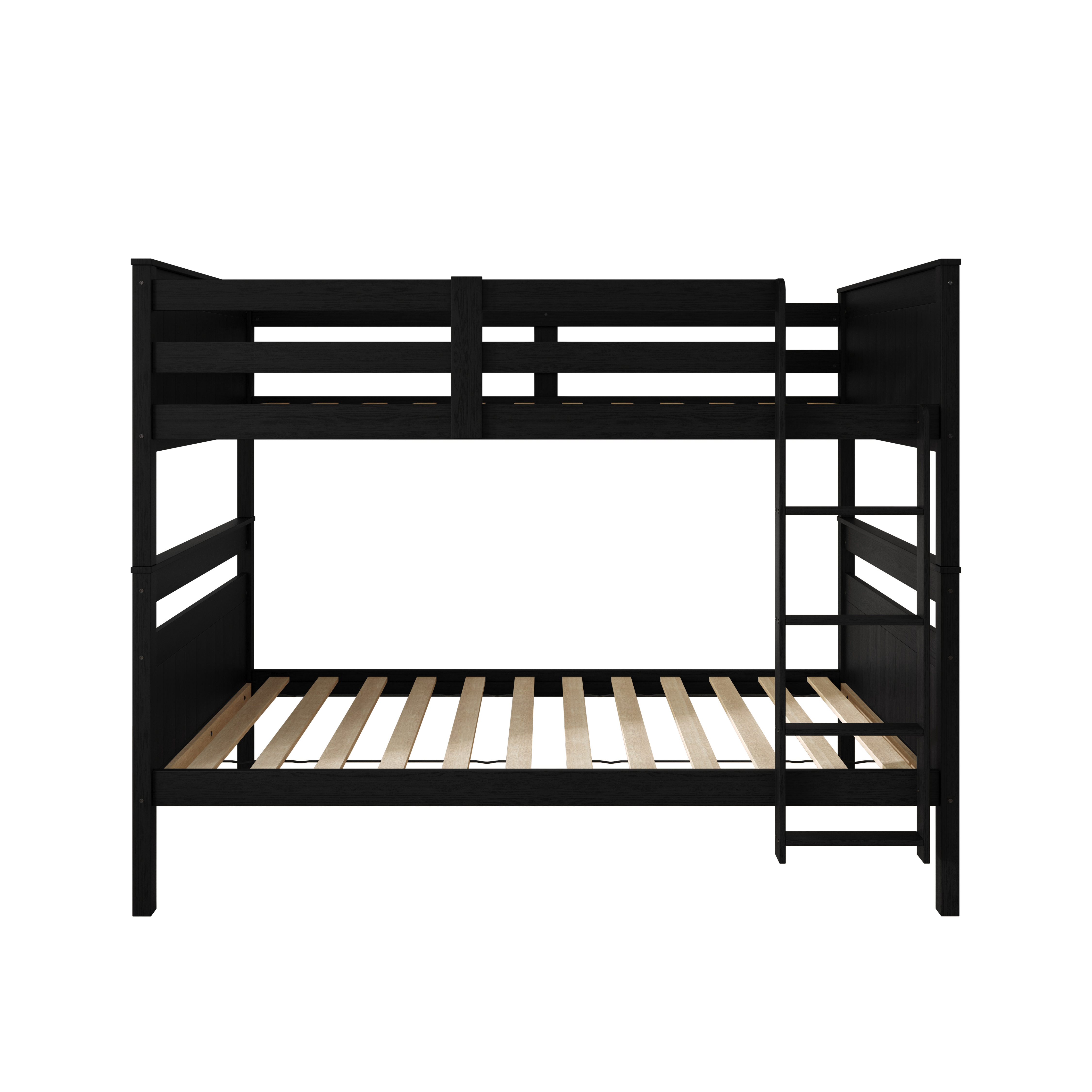 Home Design Lorain Twin over Twin Solid Wood Bunk Bed with Sturdy Guardrails and Ladder, Black, Easy Assembly