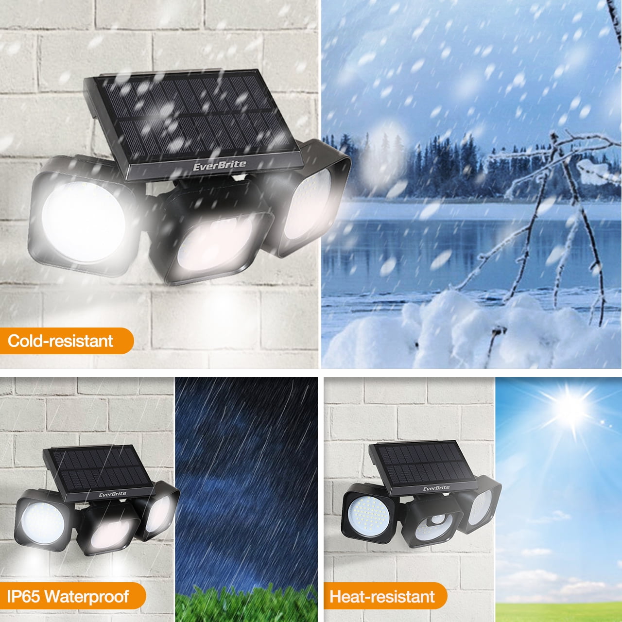 EVERBRITE 120 LED Beads IP65 Waterproof Outdoor Solar Powered Wall Light