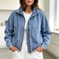 thumbnail image 6 of Tqcoqu Zip Up Stand Collar Denim Jacket for Women,Elastic Hem Long Sleeve Drop Shoulder Cropped Jean Bomber Coat Casual Outerwear,Light Blue Women's S-XXL, 6 of 10