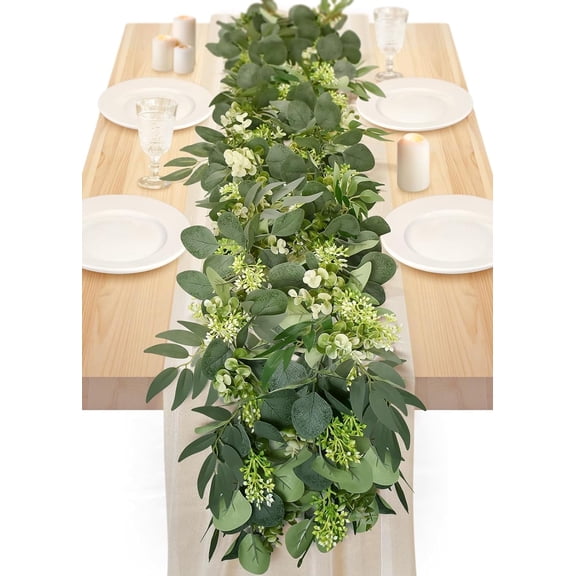 Samhe 6Ft Eucalyptus Garland, Bushy Artificial Lvy Greenery Vines with Flower Gypsophila Willow Leaves for Home Wedding Party Table Runner Centerpiece Decor