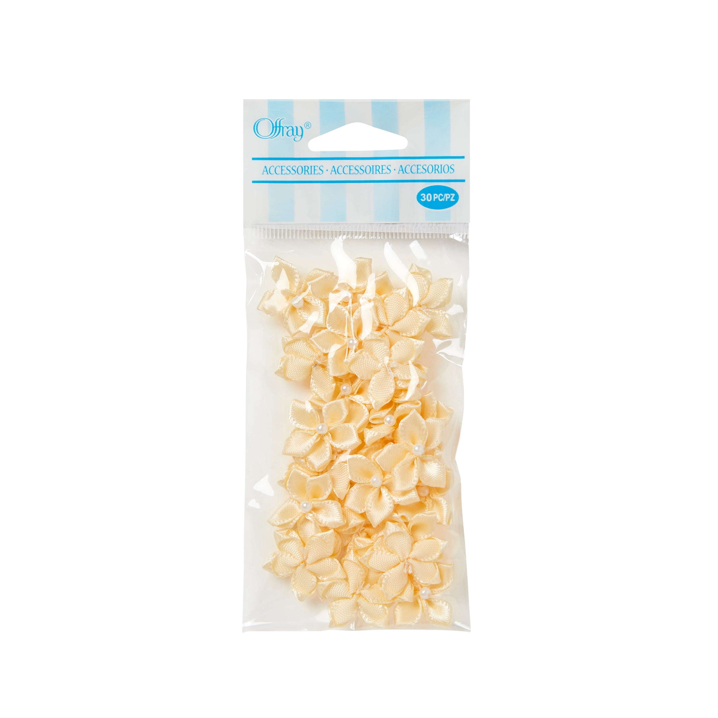 (2 pack) Offray Accessories, Cream 3/4 inch Value Pack 5 Petal Flower with Pearl Accessory for Wedding, Hair Clips, and Scrapbooking, 30 count, 1 Package