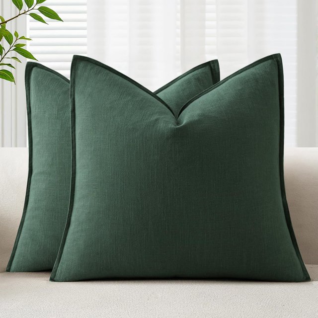 Fundas de almohada decorativas EMEMA, 61 x 61 cm, lino verde, paquete de 2
