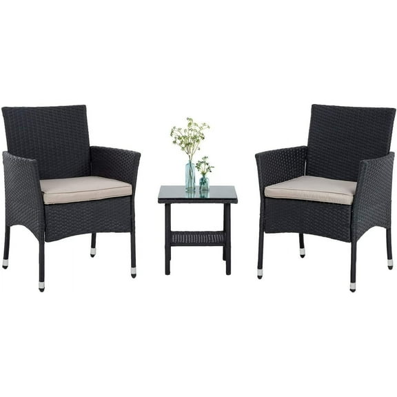 PayLessHere 3 Piece Furniture Patio Chairs Wicker Outdoor Rattan,Black