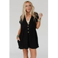 thumbnail image 4 of Women's Black V Neck Loose Cuffed Short Sleeve Romper, 4 of 8