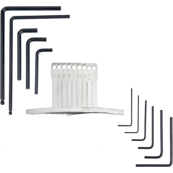 Guitar Allen Wrench Set Inclucing 11Pcs Allen Wrench and 9Pcs Understring Radius Gauge Guitar Repairing Maintenance Tool Kit Ball End Truss Rod Wrenches for Guitar Nut Locking Adjustment