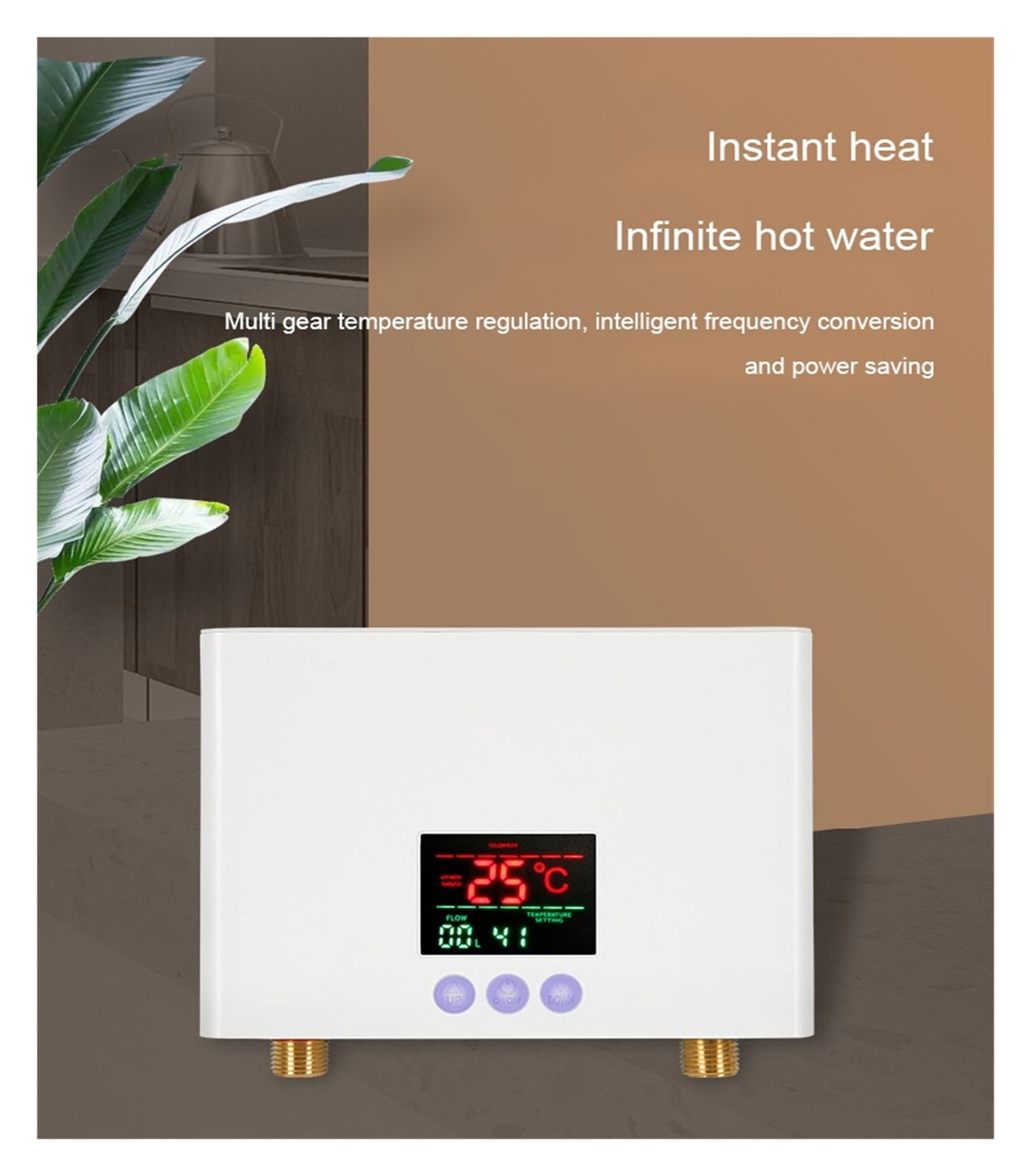 Instant Water Heater Bathroom Kitchen Wall Mounted Electric Water Heater LCD Temperature Display Remote Control ,Safety Protections