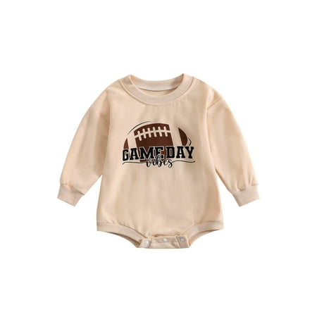 

Eyicmarn Baby Fall Winter Romper Casual Long Sleeve Round Neck Football Letter Print Bodysuit