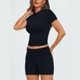 thumbnail image 4 of Scyoekwg Womens Lounge Sets 2 Piece Outfits Casual Solid Color Short Sleevele Round-Neck Tops Shorts Running Gym Sprots Sets (Navy,M), 4 of 7