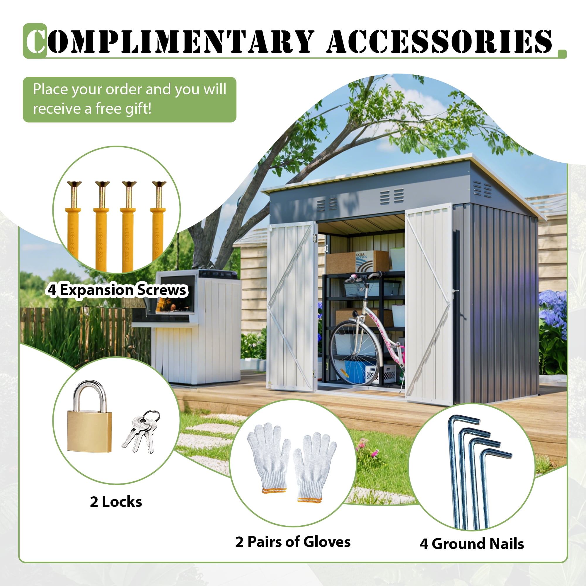 LZBEITEM 8 x 4 ft Outdoor Metal Storage Shed, Small Metal Sheds & Garden Tool Shed with Galvanized Floor Frame Kit Lockable for Garden, Backyard