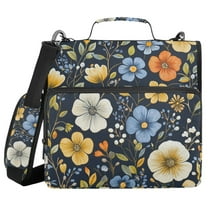 FORMRS Zipper Binder with Shoulder Strap 1.5-inch Ring 500 Sheet Capacity File Bag, Navy Floral Pattern