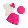 thumbnail image 2 of Baby Girls' Cute 0-3Y 3 Piece Outfit, Rib Short Sleeve Top & Beaded Skort & Beret, Infant Summer Set Hot Pink 9-12 Months, 2 of 8