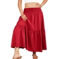 thumbnail image 5 of Women Skirt Fashion Women‘s Solid Color Casual Elasticity High Waist Tiered Skirts Skirt for Women Red S, 5 of 9