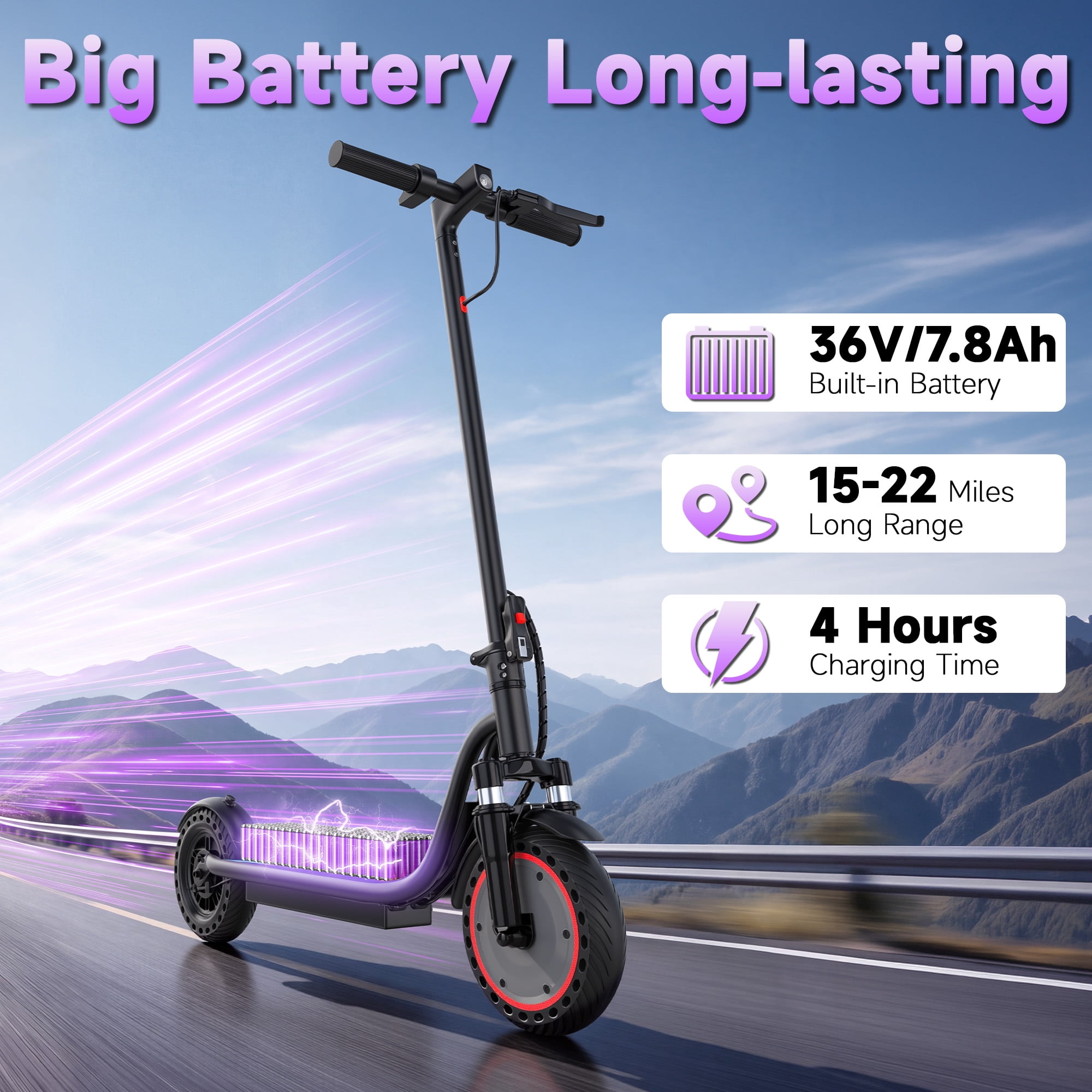 Electric Scooter with Seat, 8.5" E Scooter for Adults Max Speed 19 MPH, Powerful 350W Motor, 22 Miles Long Range, Max Speed 19 MPH