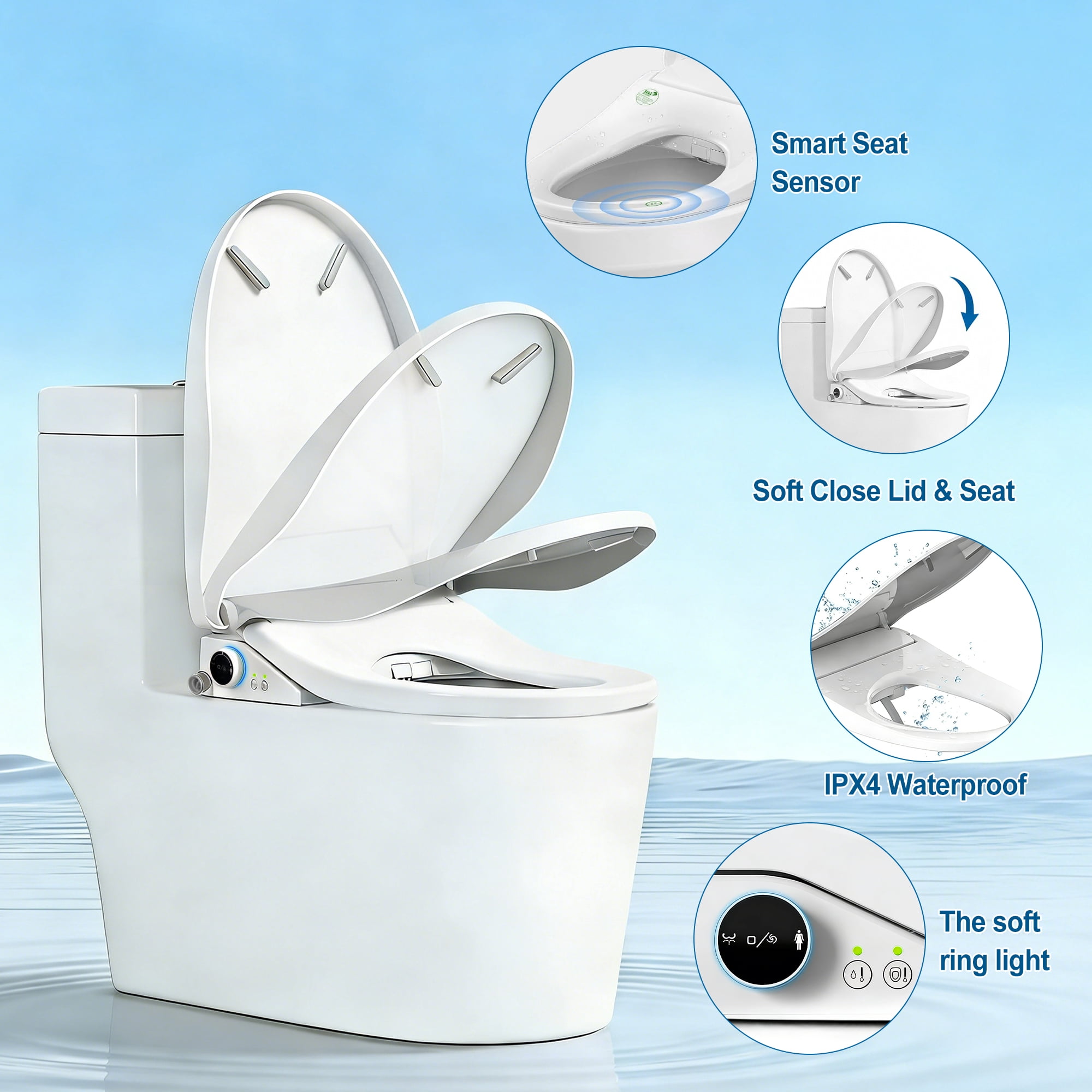 WHALLULTRA Elongated Bidet Toilet Seat with Remote Control, Heated Seat Smart Toilet Seat, Instant Warm Water, Stainless Steel Nozzle, White