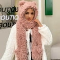 thumbnail image 2 of Glisme Winter Hat Women Windproof Three In One Hooded Cap Earflap Hat Long Scarf Gloves Set Thermal Earflap Hat Scarf Pocket Gloves Set Trend Headwear Pink, 2 of 7