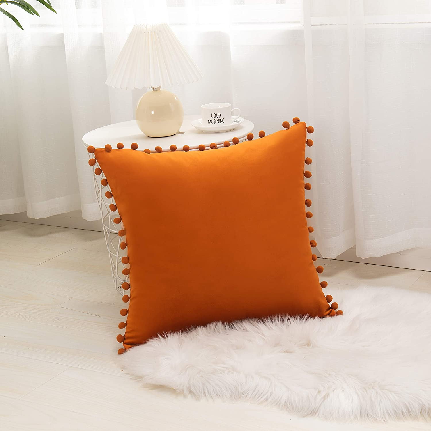 Velvet Soft Solid Decorative Square Throw Pillow Covers Set20 x 20 Inch Orange