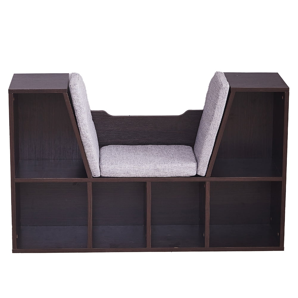 Kepooman Wooden Bookcase with Reading Nook, Six Shelves and Gray Cushion, Gift for Ages 3-8, Dark Brown Kepooman Wooden Bookcase with Reading Nook, Six Shelves and Gray Cushion, Gift for Ages 3-8, Dark Brown