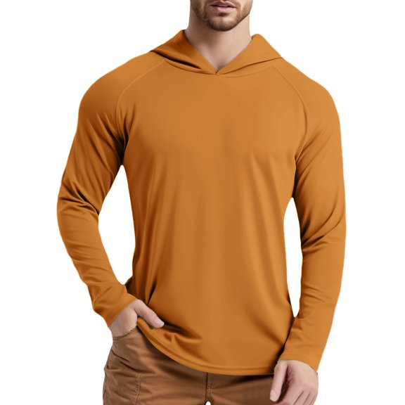 Men Summer Tops Men's T Shirts For Casual And Outdoor Activities Slim Fit Short Sleeve Hooded Design Solid Color High Elasticity Fabric For Spring Summer Fall Men Undershirt Long Sleeve Yellow XL