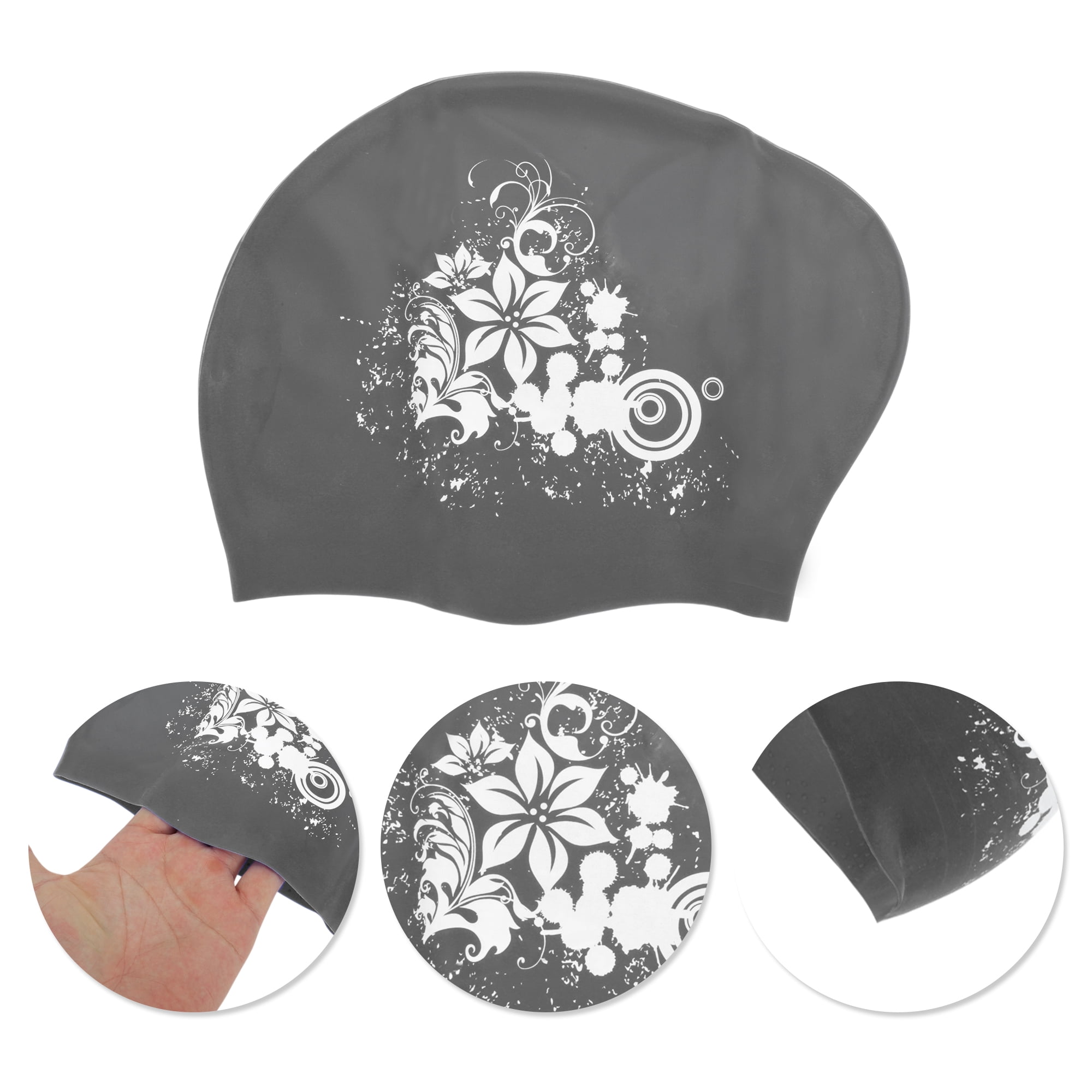 Unique Bargains Floral Pattern Swim Cap 1Pc Black