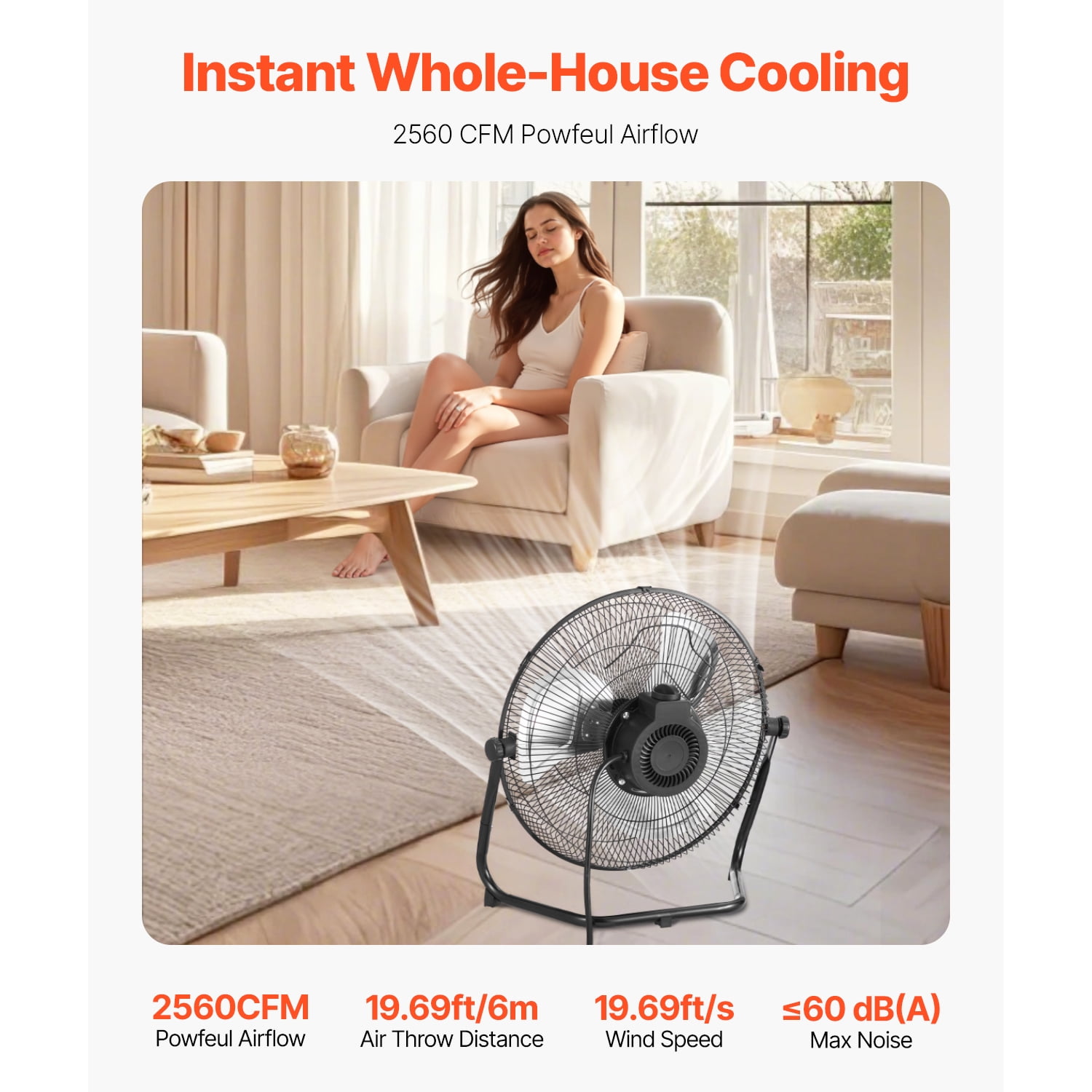 KFFKFF Ground Fan, Trio Velocity Intensity 14 Inch Industrial Grade Fan, 2400 CFM 360° Flexible Orientation 19.69 ft/sec Air Circulation Robust Metallic Fan, Suitable for Residence, Fitness Center