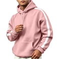 thumbnail image 6 of Fengqque Men's Contrast Side Stripe Hooded Sweatshirt Long Sleeve Pullover Hoodie Loose Fit Casual Athletic Outerwear with Drawstring & Kangaroo Pocket Pink 2XL, 6 of 6