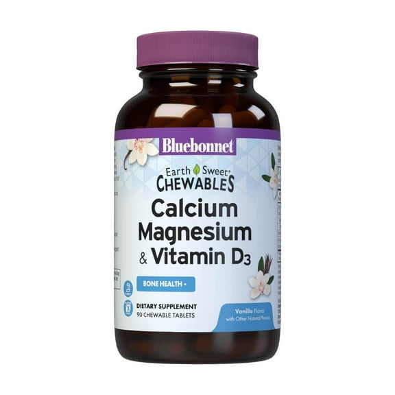 Bluebonnet Calcium Magnesium, Vitamin D3, Bone, Muscle & Relaxation*, 90 Vanilla Chewables