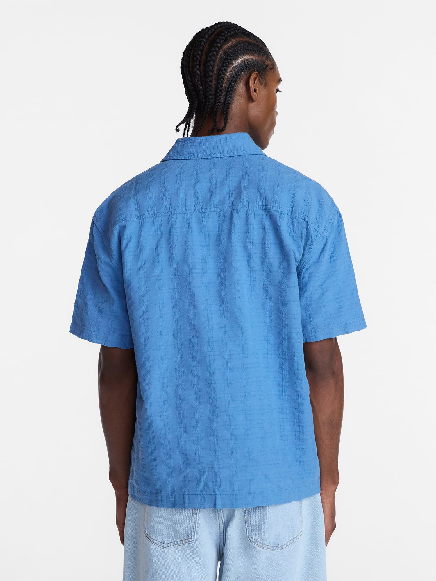 No Boundaries Textured Grid Boxy Fit Resort Shirt, Men's XS-5XL
