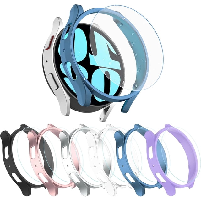 KOMI 6 Pack Compatible for Samsung Galaxy Watch 6 Case with Tempered Glass Screen Protector, Hard PC Bumper (44mm 6-Pack)