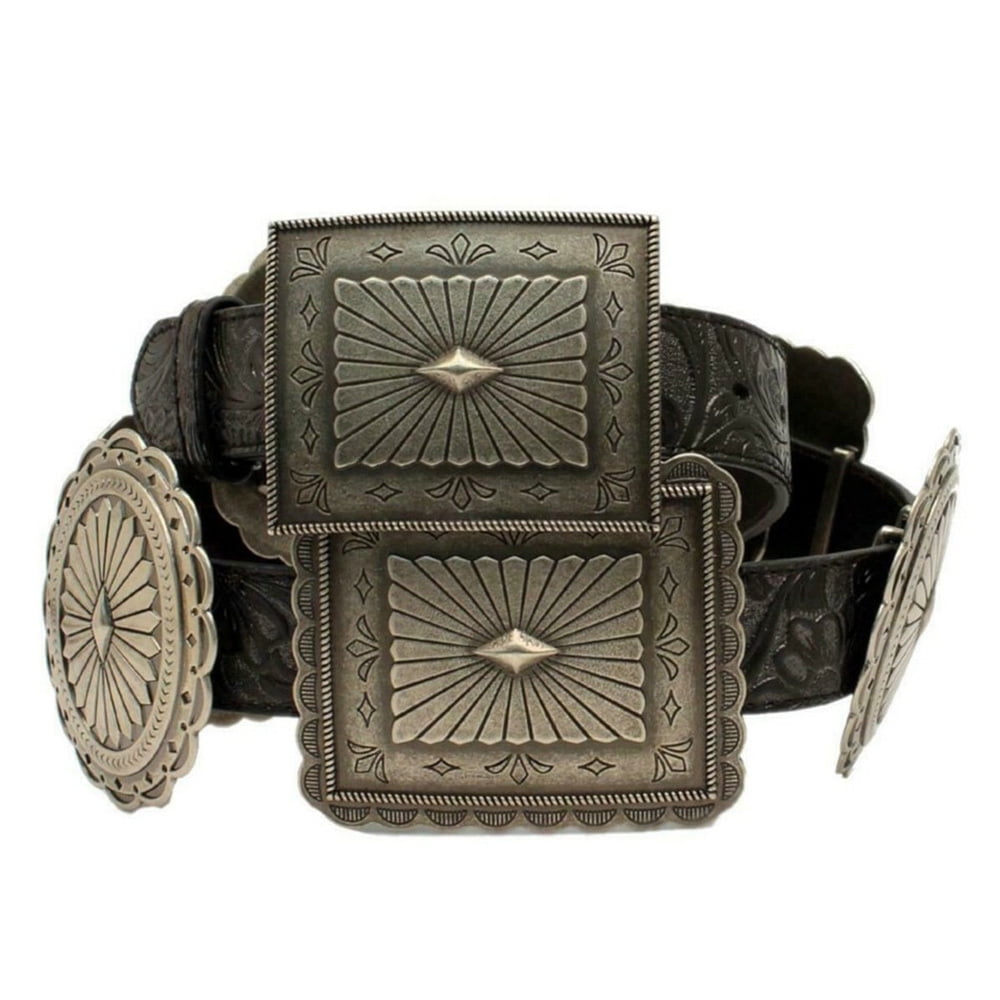 Womens Black Embossed Concho Belt 