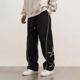 thumbnail image 2 of oqasdz Men's Pants Elastic Waist Spring Fall Star Embroidered Oversizxed Sweat Pants Sports Activities Casual Versatile Dailywear, 2 of 5