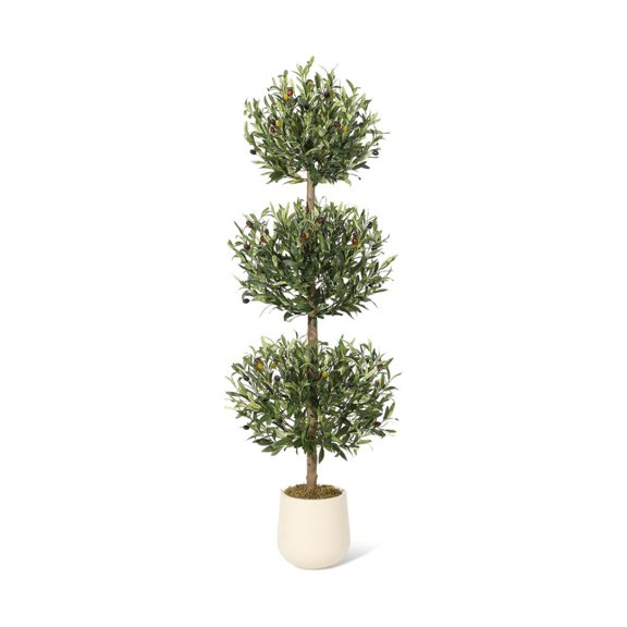 1/2 Pcs Artificial Olive Tree, 5FT Tall Olive Trees Artificial Indoor, Fake Olive Tree with Planter, 3-Tier Spherical Design Faux Olive Tree for Home Office Decor