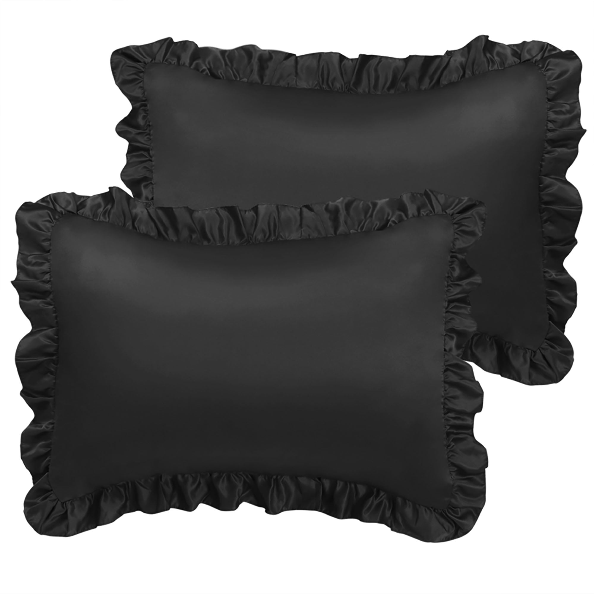 2PCS Satin Pillowcase Silk Pillow Shams Oxford Pillowcases Ruffled